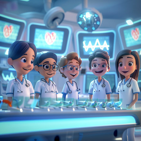 Group of doctors and nurses in a hospital. 3D rendering.の素材