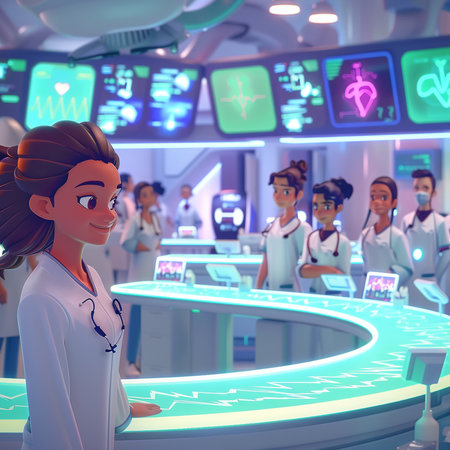 Female doctor standing in front of a medical team. 3D rendering.の素材