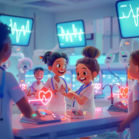Group of children and doctors in the hospital. 3d rendering.の素材