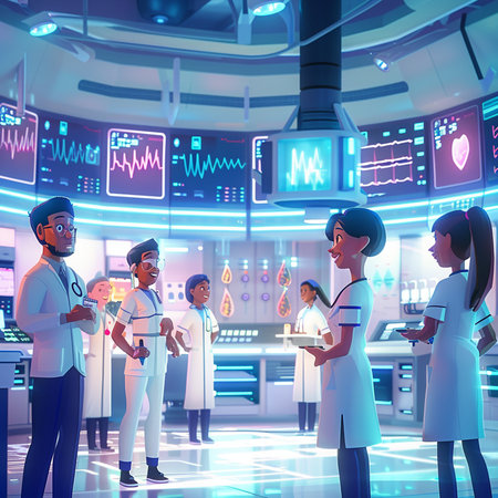 Group of doctors and nurses in medical office. Medicine and healthcare concept.の素材