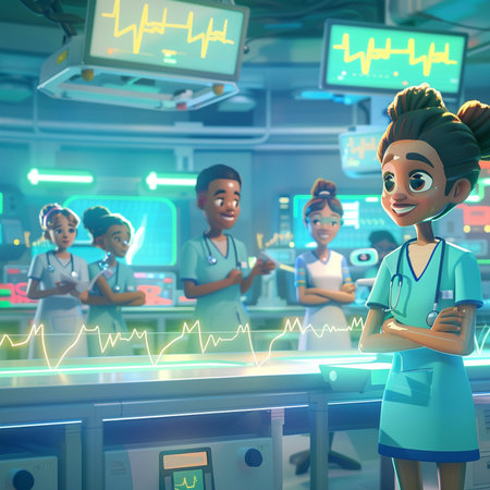 Nurse and her staff in a hospital. 3d rendering.の素材