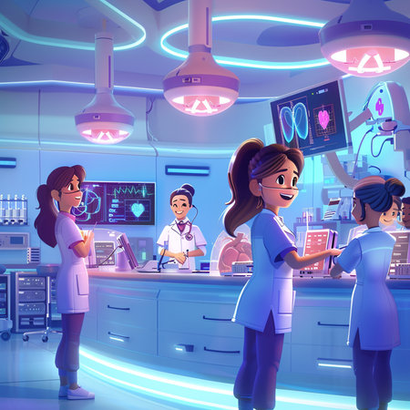 Illustration of a medical team working in a modern hospital. 3d rendering.の素材