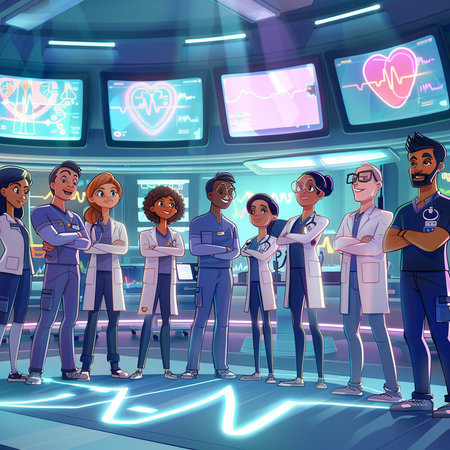 Team of doctors in the medical room. Vector illustration. Cartoon style.の素材