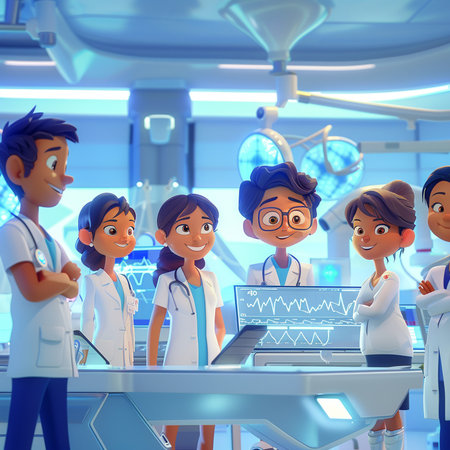 Group of doctors and nurses in a hospital. 3D rendering.の素材