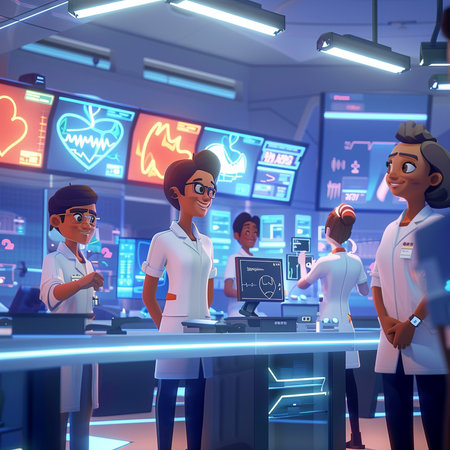 Team of doctors and nurses working in a hospital office. 3d renderingの素材