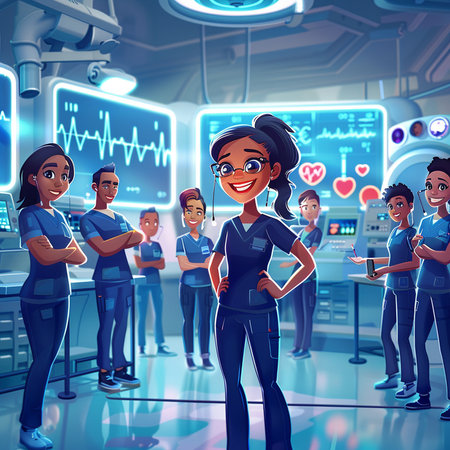 African american nurse and her team in hospital ward. 3d renderingの素材