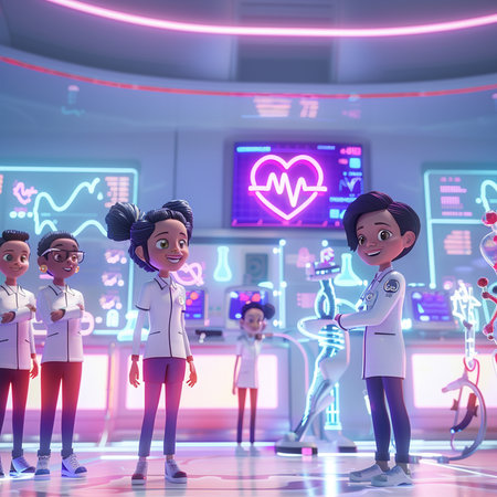 3d illustration of a group of children in a hospital ward.の素材