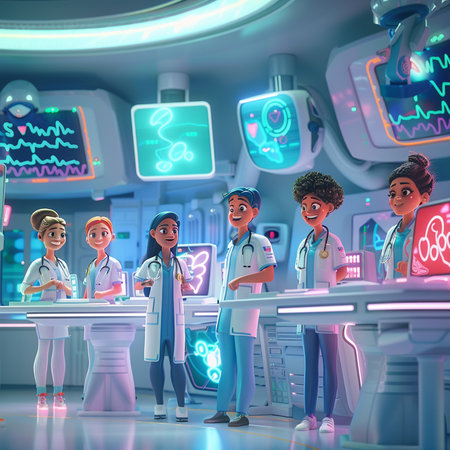 3D rendering of a group of doctors in the operating room.の素材