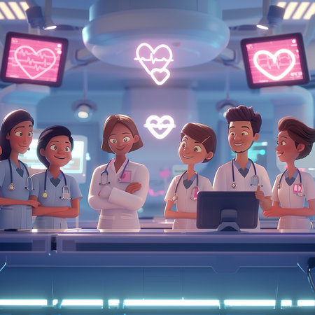 Group of doctors at work in a hospital. 3d rendering.の素材