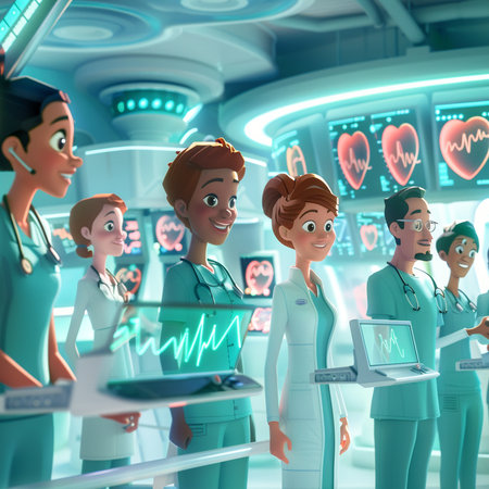 Team of doctors and nurses in a hospital. 3D rendering.の素材
