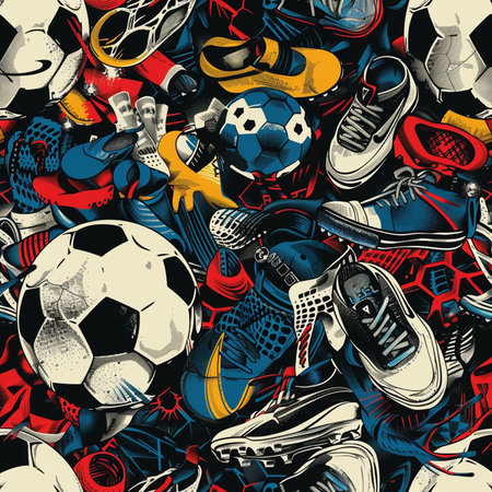 Seamless pattern with soccer and football equipment. Vector illustration.の素材