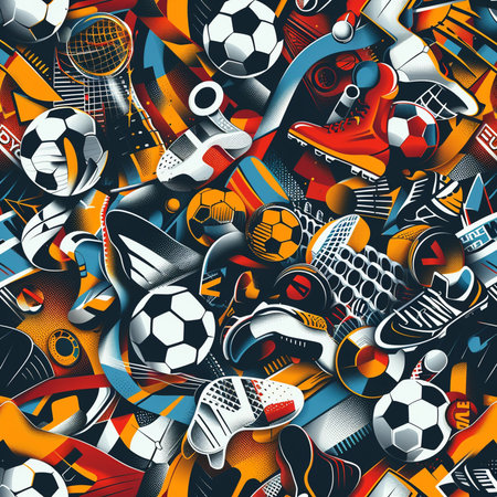 Seamless pattern with football and soccer elements. Vector illustration.の素材