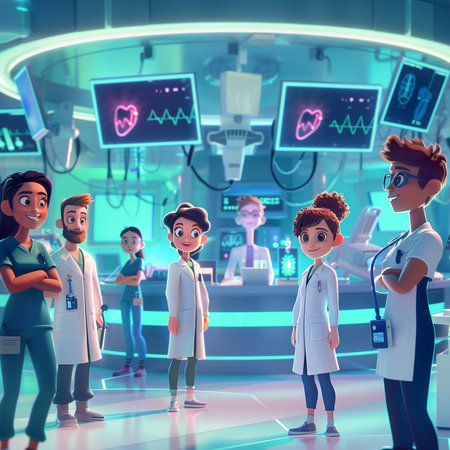 3d rendering of a group of doctors in a modern hospital.の素材