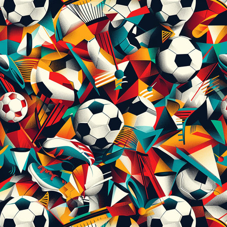 Seamless pattern with soccer balls. Colorful background with soccer balls.の素材