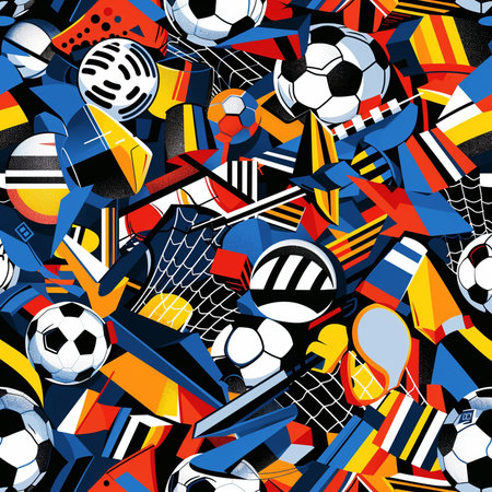 Seamless pattern with football and soccer balls. Vector illustration.の素材