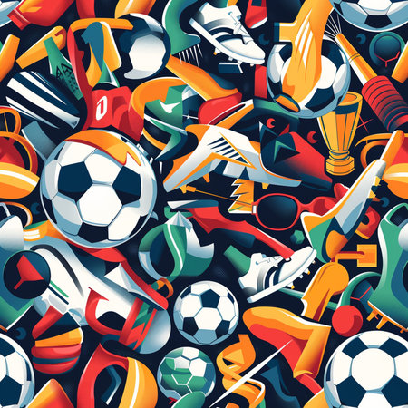 Seamless pattern with soccer and football related icons. Vector illustrationの素材