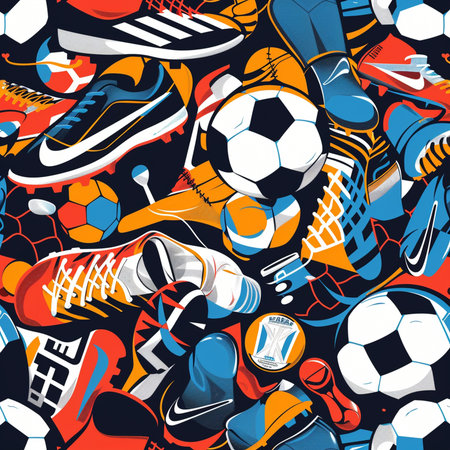 Seamless pattern with soccer and football equipment. Vector illustration.の素材