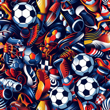 Seamless pattern with soccer and football elements. Vector illustration.の素材