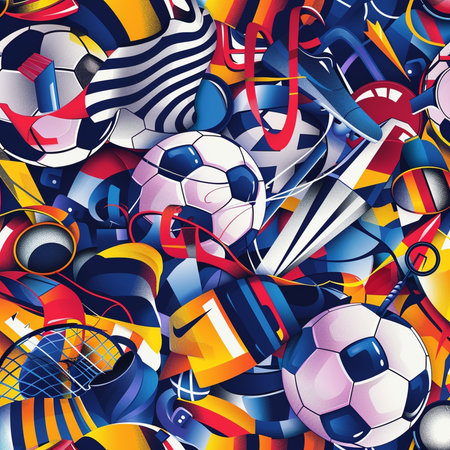 Seamless pattern with football and soccer balls. Vector illustration.の素材