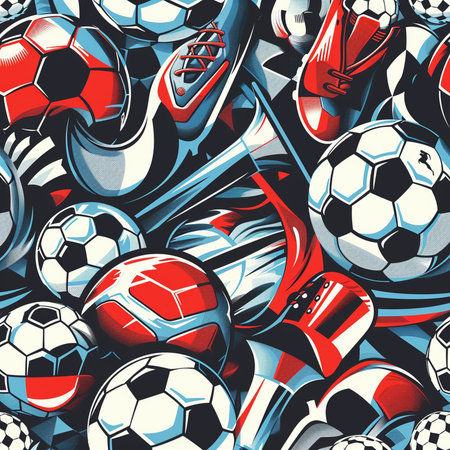Seamless pattern with soccer balls. Vector illustration in retro style.の素材