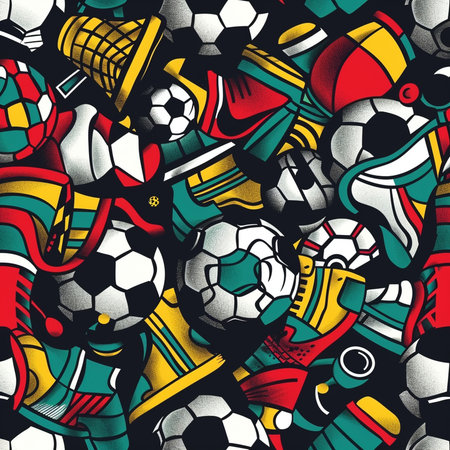 Seamless pattern with soccer balls. Hand-drawn illustration.の素材