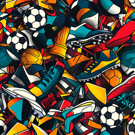 Seamless pattern with soccer balls and shoes. Vector illustration.の素材
