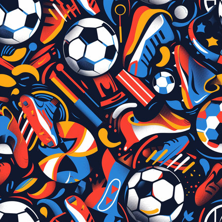 Seamless pattern with soccer and football elements. Vector illustration.の素材