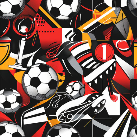 Soccer seamless pattern with football, soccer elements. Vector illustration.の素材