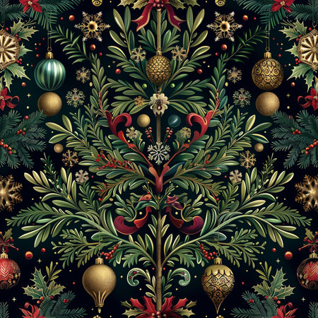Seamless pattern with Christmas decorations on dark background. Vector illustration.の素材