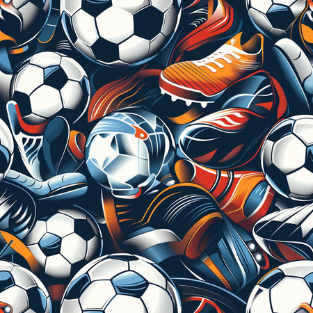 Seamless pattern with football and soccer balls. Vector illustration.の素材
