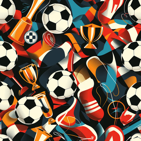 Seamless pattern with soccer balls and trophy. Vector illustration.の素材