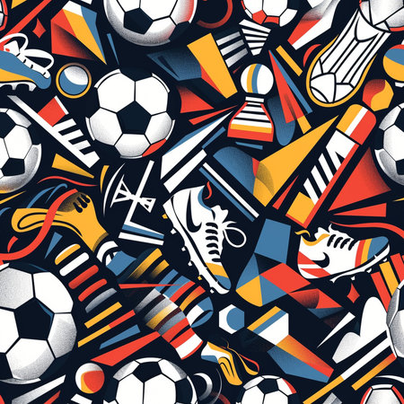 Seamless pattern with soccer balls. Vector illustration in retro style.の素材