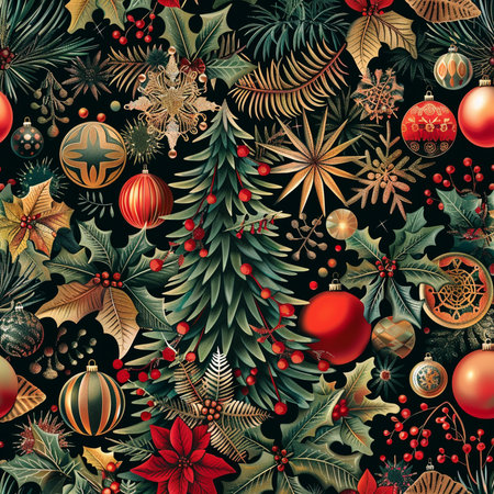 Seamless pattern with Christmas ornaments. Vector illustration.の素材
