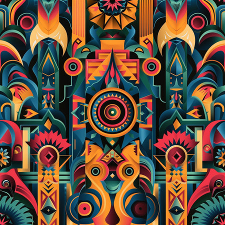 Seamless pattern with ethnic aztec elements. Tribal vector illustration.の素材