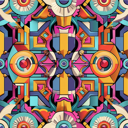 Seamless pattern with abstract geometric ornament. Hand-drawn illustration.の素材