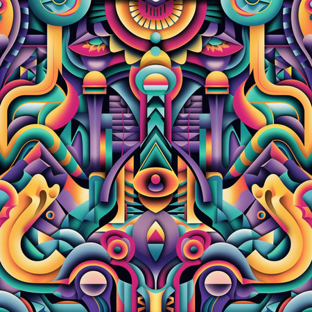 Seamless pattern with colorful abstract geometric ornament. Vector illustration.の素材