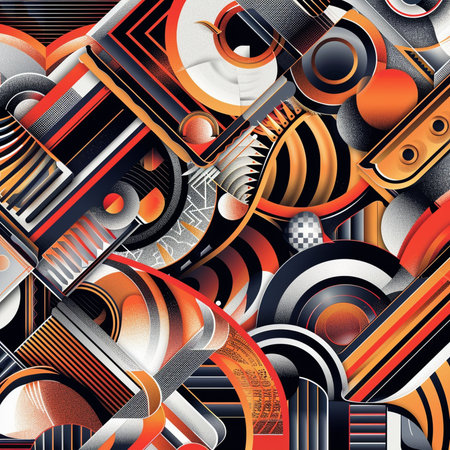 abstract background with a lot of overlapping geometric elements, seamless patternの素材