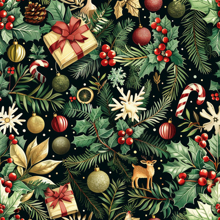 Seamless pattern with christmas ornaments. Vector illustration.の素材