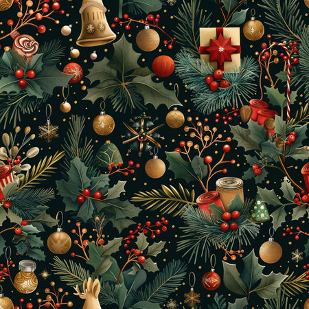 Seamless pattern with christmas ornaments. Vector illustration.の素材