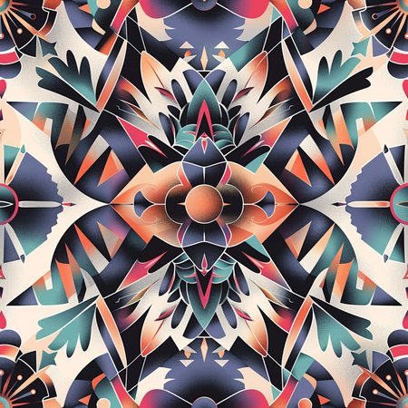 Seamless background pattern. Abstract kaleidoscope fabric design.の素材