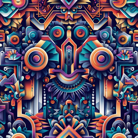 Seamless pattern with decorative ethnic elements. Hand-drawn illustration.の素材