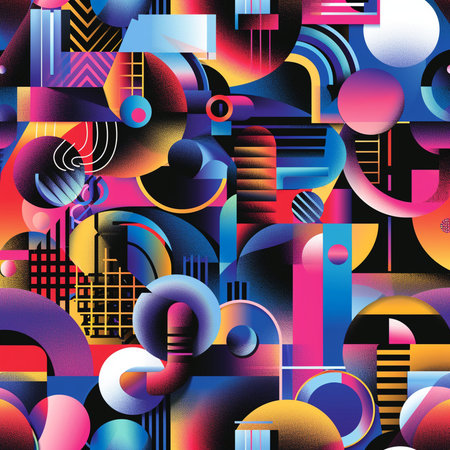 Abstract geometric seamless pattern in the style of 80's. Vector illustration.の素材