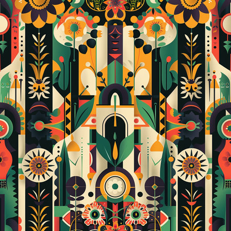 Seamless pattern with decorative tribal elements. Ethnic background. Vector illustration.の素材
