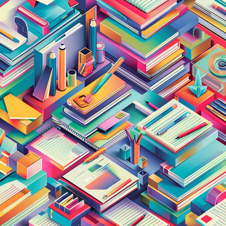 Seamless pattern with books and school supplies. Vector illustration.の素材