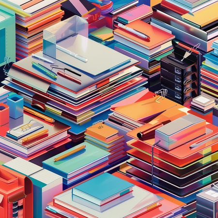 Colorful isometric background with books and folders. Vector illustration.の素材