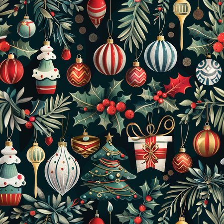 Seamless pattern with Christmas ornaments. Vector illustration.の素材