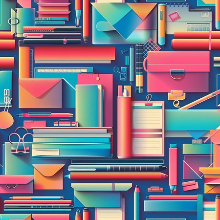 Seamless pattern with stationery and notebook. Vector illustration.の素材