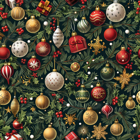 Seamless pattern with Christmas baubles and ornamentsの素材