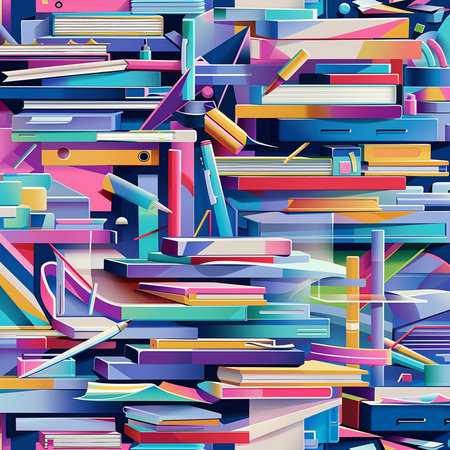 Seamless pattern with books and pencils. Vector illustration.の素材