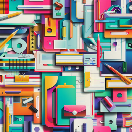 Seamless pattern with school supplies. Vector illustration. Eps 10の素材